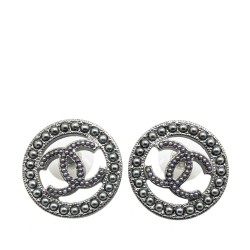 Chanel AB Chanel Silver Platinum Metal Ruthenium Pearl CC Round Push Back Earrings France