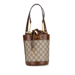 Gucci AB Gucci Brown Beige Coated Canvas Fabric GG Supreme Horsebit 1955 Bucket Bag Italy