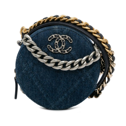 Chanel AB Chanel Blue Denim Denim Fabric 19 Round Clutch with Chain Italy