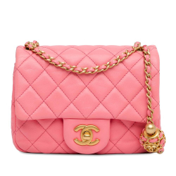 Chanel AB Chanel Pink Lambskin Leather Leather Mini Square Classic Lambskin Pearl Crush Flap Italy