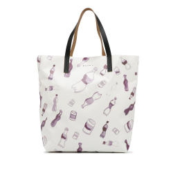 Marni AB Marni White Coated Canvas Fabric Printed Tote Bag Italy