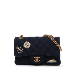 Chanel B Chanel Blue Navy with Black Cotton Fabric Mini Rectangular Classic Jersey Sailor Single Flap Italy