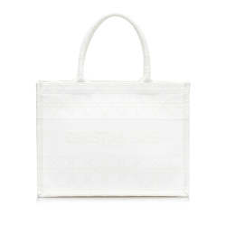 Christian Dior B Dior White Canvas Fabric Medium Cannage Book Tote Italy