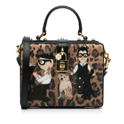 Dolce&Gabbana AB Dolce & Gabbana Brown Calf Leather Leopard Embroidered Box Satchel Italy