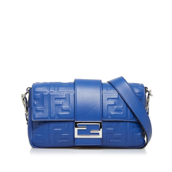 Fendi AB Fendi Blue Calf Leather FF Embossed Baguette Italy