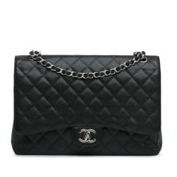 Chanel B Chanel Black Caviar Leather Leather Maxi Classic Caviar Double Flap Italy