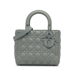 Christian Dior AB Dior Gray Lambskin Leather Leather Medium Lambskin Cannage Lady Dior Italy