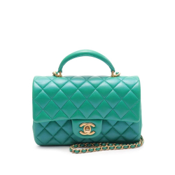 Chanel AB Chanel Green Lambskin Leather Leather Mini Rectangular Iridescent Lambskin Top Handle Flap France