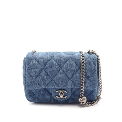 Chanel AB Chanel Blue Denim Fabric Mini Quilted Camellia Sweetheart Flap Italy