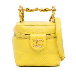 Chanel B Chanel Yellow Lambskin Leather Leather CC Quilted Lambskin Vanity Case Italy