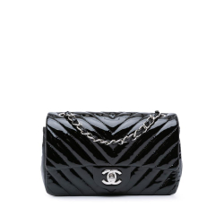 Chanel B Chanel Black Patent Leather Leather Mini Rectangular Classic Chevron Patent Single Flap Italy