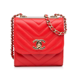 Chanel B Chanel Red Lambskin Leather Leather Mini Chevron Lambskin Trendy CC Chain Wallet Italy