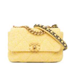 Chanel B Chanel Yellow Tweed Fabric Medium 19 Flap Italy