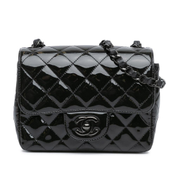 Chanel AB Chanel Black Patent Leather Leather Mini Square Classic Patent So Black Single Flap France