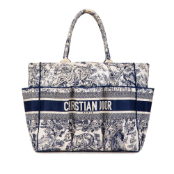 Christian Dior AB Dior Blue Canvas Fabric Embroidered Toile De Jouy Catherine Tote Italy