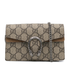 Gucci AB Gucci Brown Beige Coated Canvas Fabric Super Mini GG Supreme Dionysus Crossbody Italy