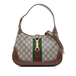 Gucci AB Gucci Brown Beige Coated Canvas Fabric Small GG Supreme Jackie 1961 Crossbody Italy