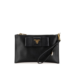 Prada B Prada Black Saffiano Leather Bow Clutch Italy