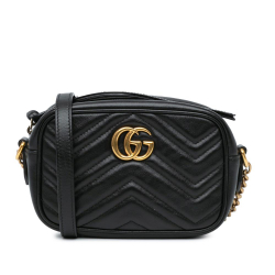 Gucci B Gucci Black Calf Leather Mini GG Marmont Matelasse Crossbody Italy