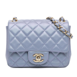 Chanel AB Chanel Blue Light Blue Lambskin Leather Leather Mini Square Classic Lambskin Single Flap France