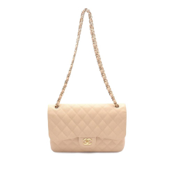 Chanel AB Chanel Brown Light Beige Caviar Leather Leather Jumbo Classic Caviar Double Flap Italy