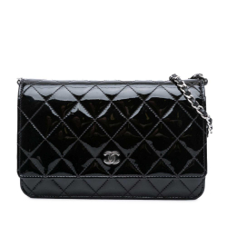 Chanel B Chanel Black Patent Leather Leather CC Quilted Patent Wallet On Chain Spain