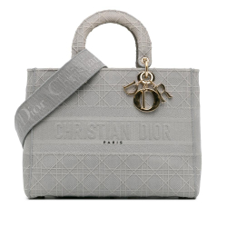 Christian Dior B Dior Gray Canvas Fabric Large Cannage Lady D-Lite Italy