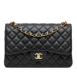 Chanel B Chanel Black Lambskin Leather Leather Jumbo Classic Lambskin Double Flap France