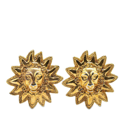 Chanel B Chanel Gold Gold Plated Metal Lion Motif Clip On Earrings France