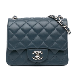 Chanel B Chanel Blue Navy Lambskin Leather Leather Mini Square Classic Lambskin Single Flap France