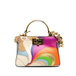 Fendi AB Fendi Blue with Multi Calf Leather Nano Rainbow Inlay Peekaboo Satchel Italy