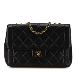 Chanel B Chanel Black Lambskin Leather Leather Medium Quilted Lambskin Border Single Flap France