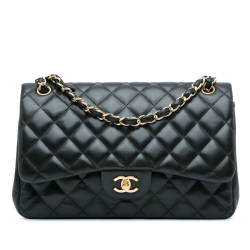 Chanel B Chanel Black Lambskin Leather Leather Jumbo Classic Lambskin Double Flap Italy