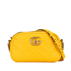 Gucci AB Gucci Yellow Calf Leather Small GG Marmont Matelasse Crossbody Italy