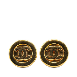 Chanel B Chanel Gold Gold Plated Metal CC Round Clip on Earrings France