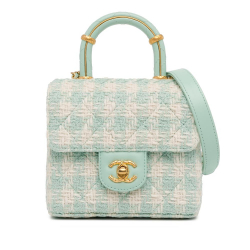 Chanel AB Chanel Blue Light Blue with White Ivory Tweed Fabric Quilted Crush Top Handle Bag France