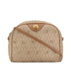 Christian Dior B Dior Brown Beige Coated Canvas Fabric Honeycomb Crossbody France