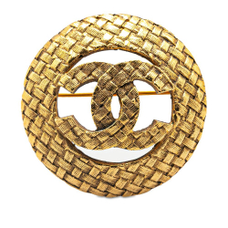 Chanel AB Chanel Gold Gold Plated Metal CC Round Brooch France