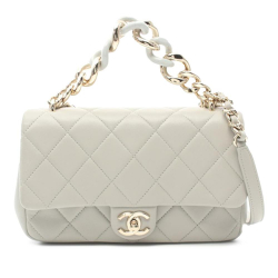 Chanel AB Chanel Gray Light Gray Lambskin Leather Leather Small Lambskin Elegant Chain Single Flap Italy