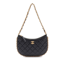 Chanel AB Chanel Black Lambskin Leather Leather Small Quilted Lambskin Chain Around Hobo Italy