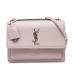 Saint Laurent B Saint Laurent Pink Light Pink Calf Leather Medium Croc Embossed Monogram Sunset Bag Italy