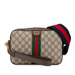 Gucci AB Gucci Brown Beige Coated Canvas Fabric Small GG Supreme Web Ophidia Crossbody Italy