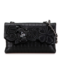 Chanel AB Chanel Black Calf Leather Choco Bar skin Camellia No. 5 CC Shoulder Bag Italy