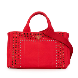 Prada B Prada Red Canvas Fabric Canapa Bijoux Satchel Italy