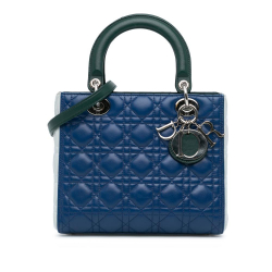 Christian Dior B Dior Blue Lambskin Leather Leather Medium Tricolor Lambskin Cannage Lady Dior Italy