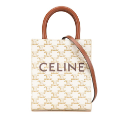 Celine AB Celine White Ivory with Brown Coated Canvas Fabric Mini Triomphe Vertical Cabas Italy