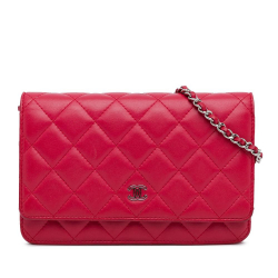 Chanel B Chanel Pink Dark Pink Lambskin Leather Leather Classic Lambskin Wallet on Chain Italy