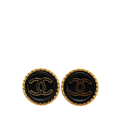 Chanel AB Chanel Gold Gold Plated Metal Acrylic CC Button Clip On Earrings France