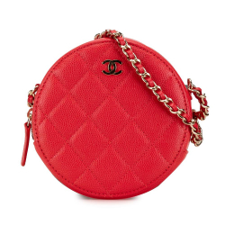 Chanel AB Chanel Red Caviar Leather Leather Quilted Caviar Round Clutch With Chain Italy