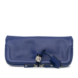 Alexander McQueen B Alexander McQueen Blue Calf Leather skin Skull Padlock Foldover Clutch Italy